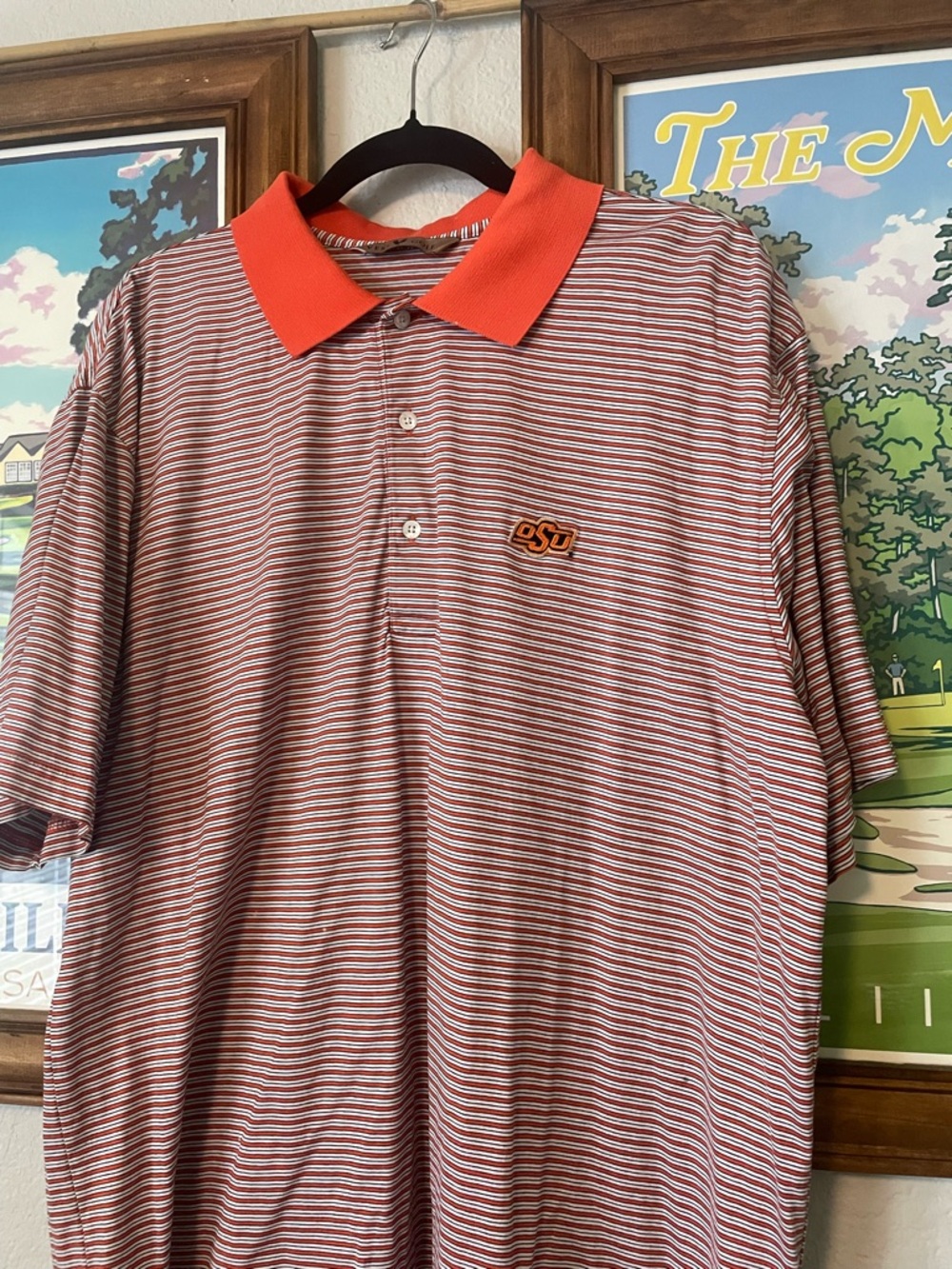 Vesi Golf Oklahoma State OSU Polo Shirt Mens Large Striped Orange NCAA Golf